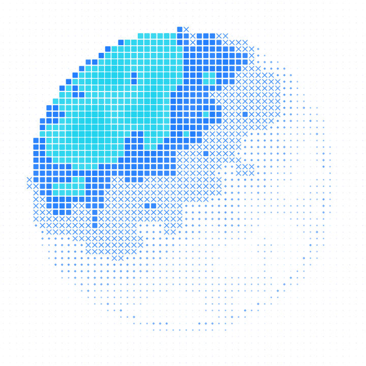 Sphère d'intelligence artificielle représentée en art de glyphes bleus