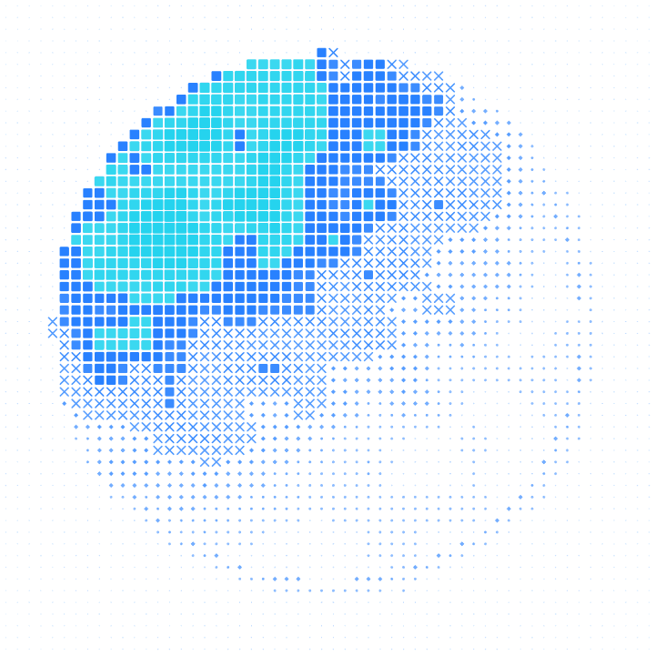 Sphère d'intelligence artificielle représentée en art de glyphes bleus
